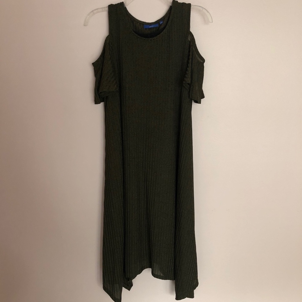 Green Ribbed Cold Shoulder Dress